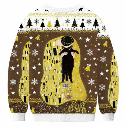 Black Cat In Golden Artwork Ugly Sweatshirt