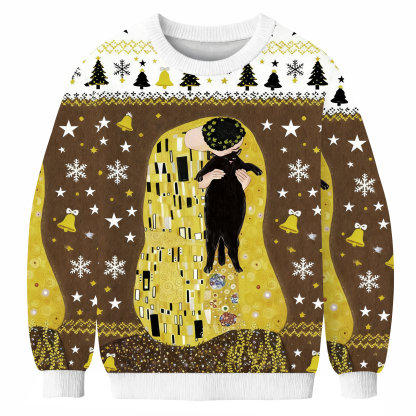 Black Cat In Golden Artwork Ugly Sweatshirt
