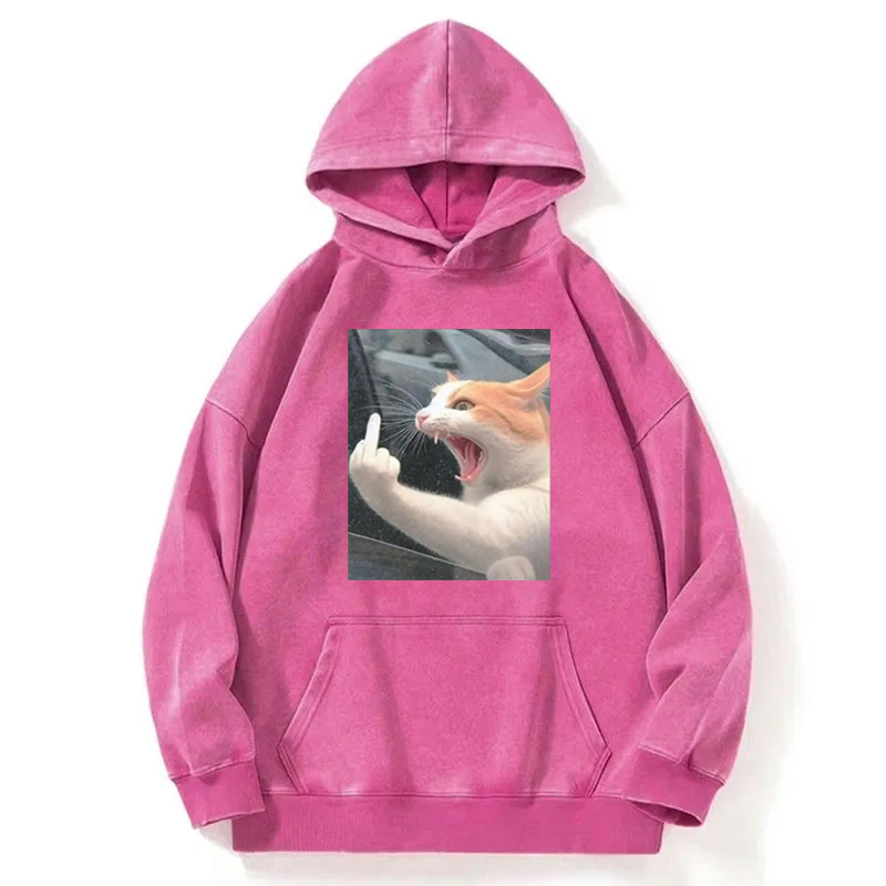Funny Middle Finger Cat Meme Washed Hoodie