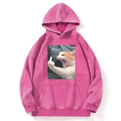 Funny Middle Finger Cat Meme Washed Hoodie