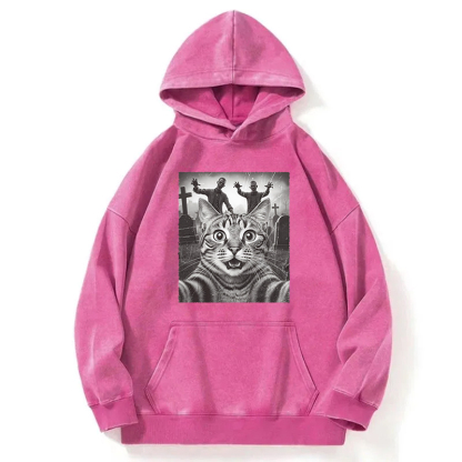 Funny Cat Halloween Washed Hoodie