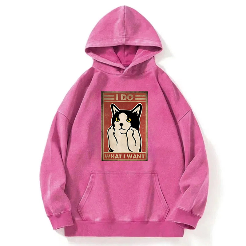 I Do What I Want Cat Meme Washed Hoodie