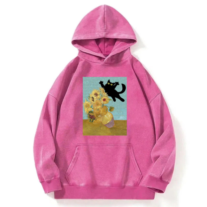 Cat Pushing Flowers Washed Hoodie