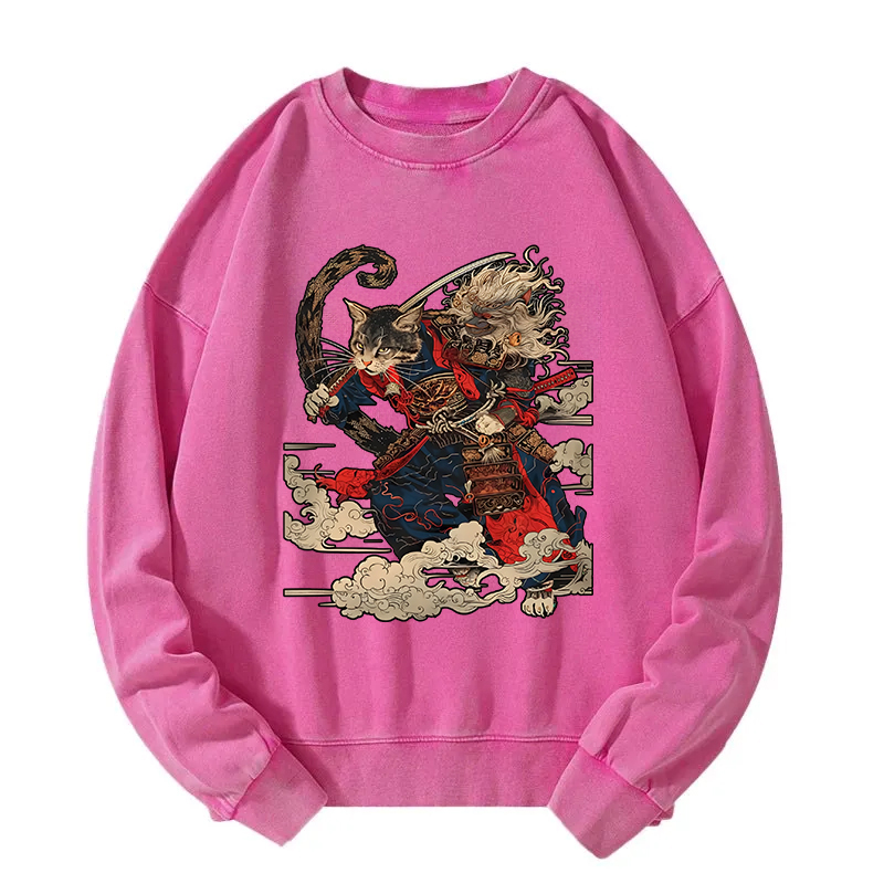 Samurai Cat In The Cloud Washed Sweatshirt