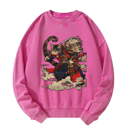Samurai Cat In The Cloud Washed Sweatshirt