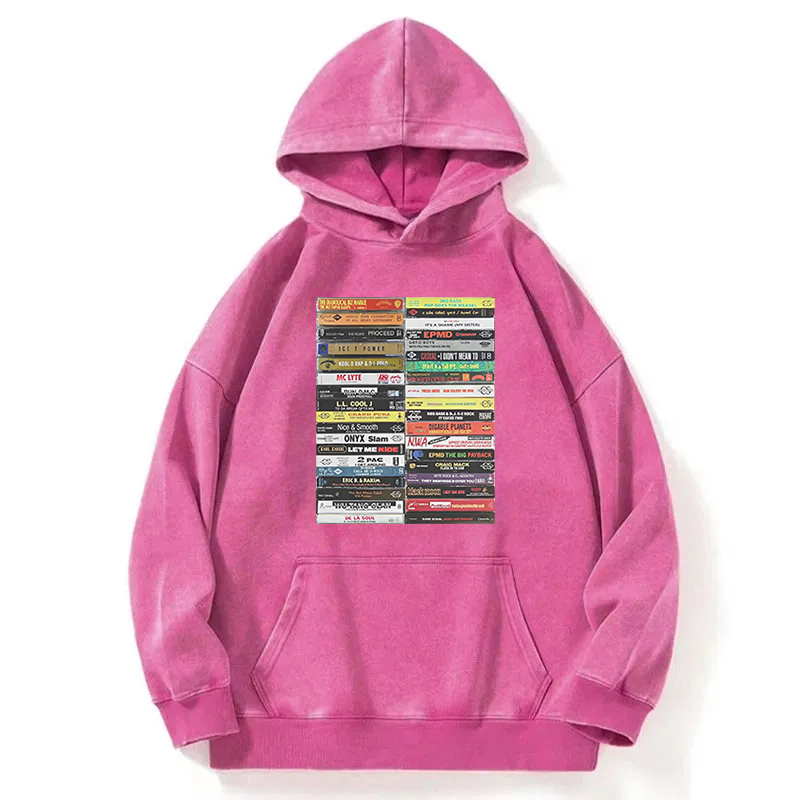 Vintage 80s 90s Hip Hop Cassette Tapes Washed Hoodie