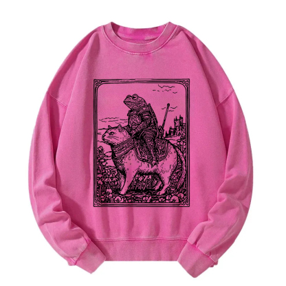 Frog Knight Riding A Cat Washed Sweatshirt