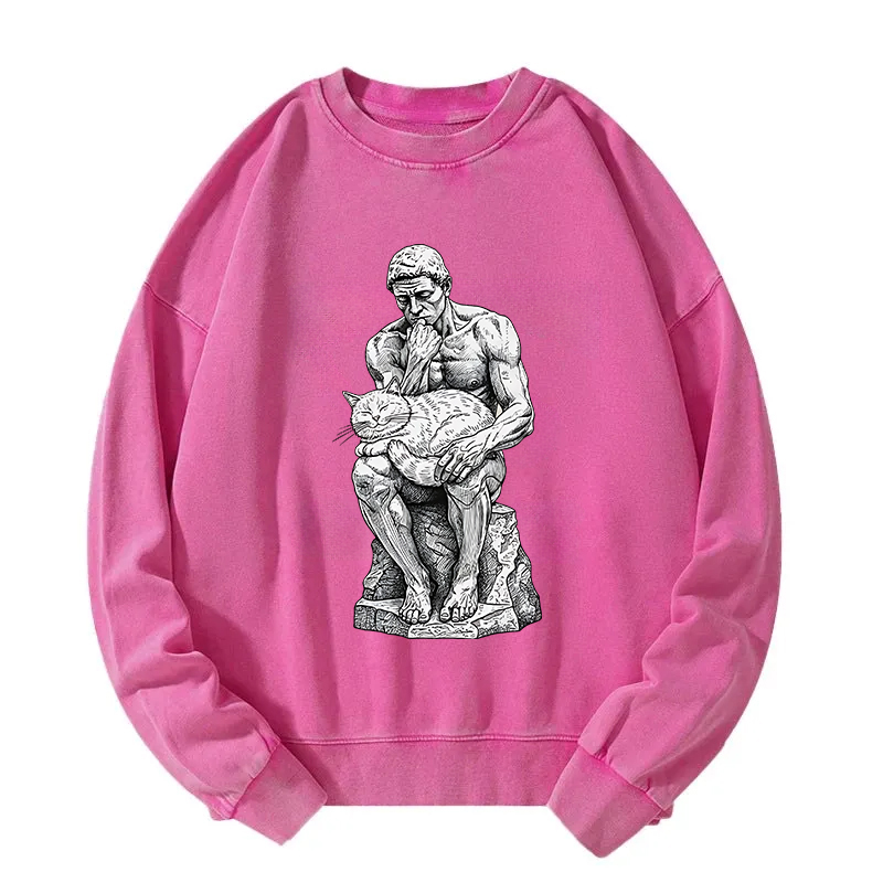 The Thinker's Cat Washed Sweatshirt