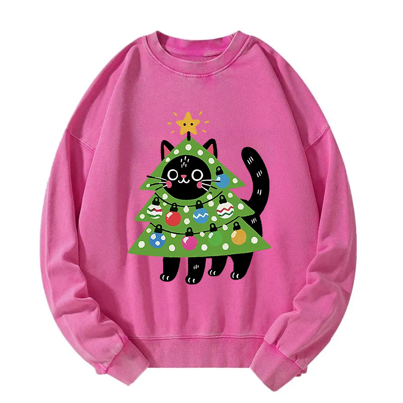 Christmas Tree Cat Washed Sweatshirt