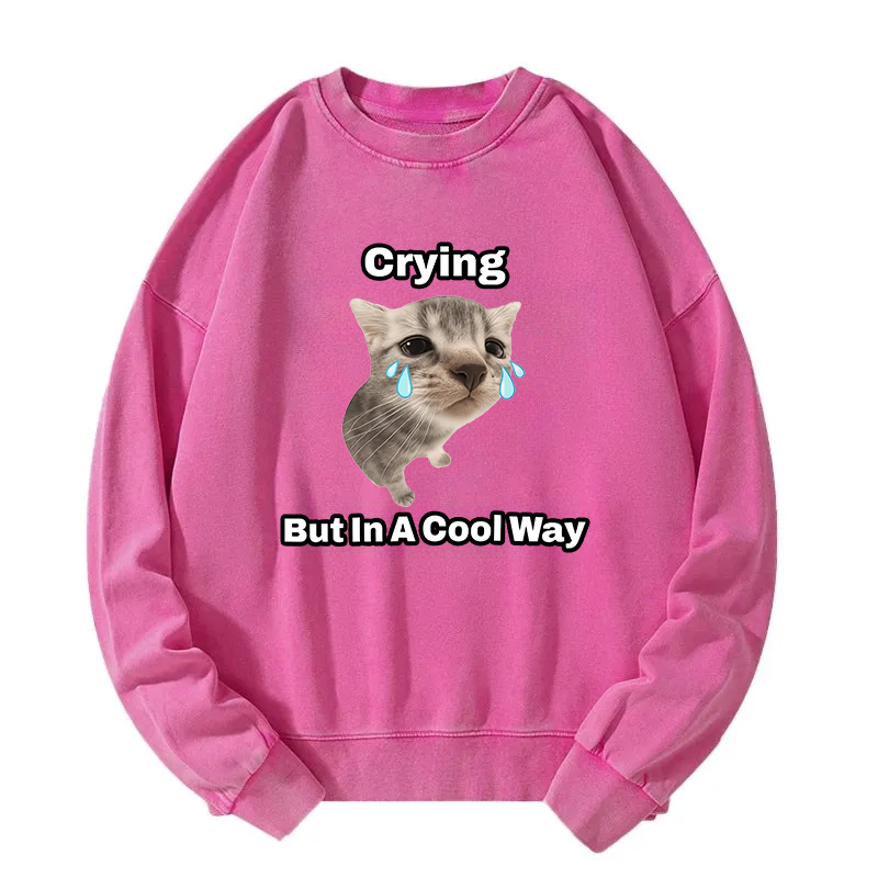 Funny Crying Cat Meme Washed Sweatshirt