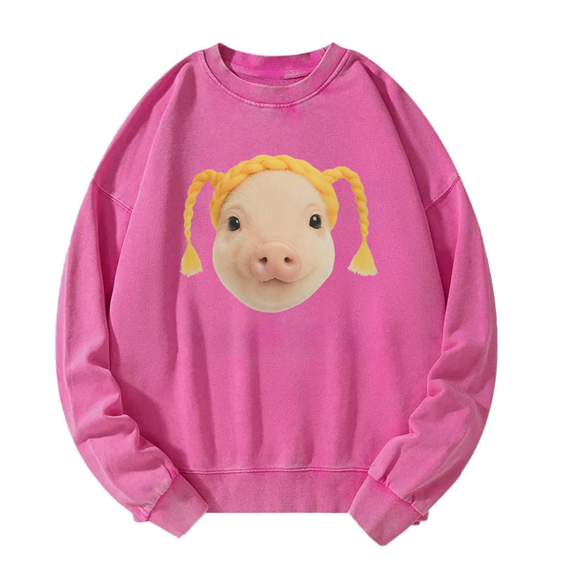 Cute Blonde Hair Pig Meme Washed Sweatshirt