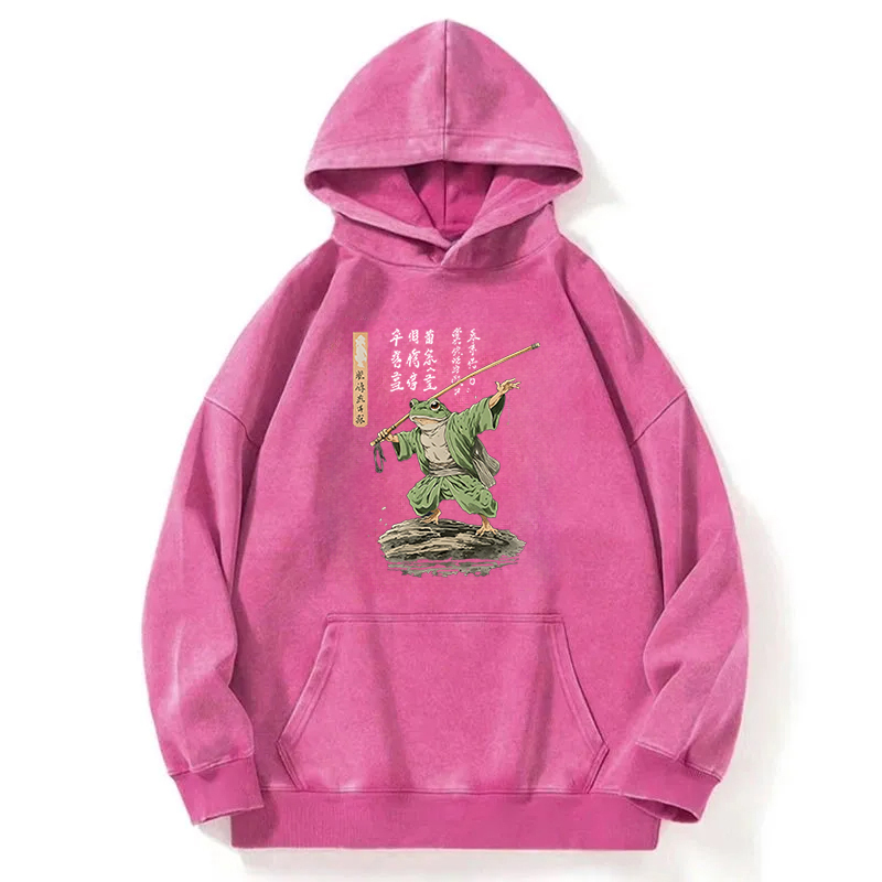 Frog Samurai Japanese Art Vintage Washed Hoodie