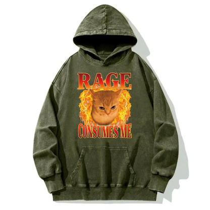 Rage Consumes Me Edgy Funny Cat Meme Washed Hoodie