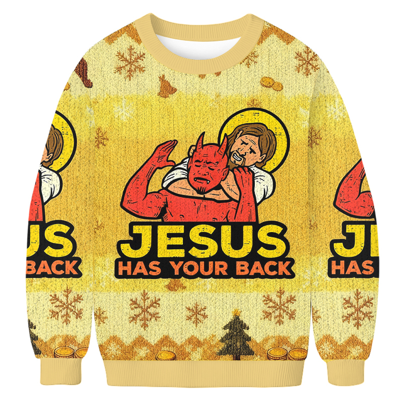 Tokyoviva Jesus Has Your Back Christmas Ugly Sweatshirt