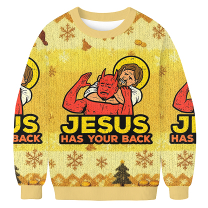 Baddiecat Jesus Has Your Back Christmas Ugly Sweatshirt