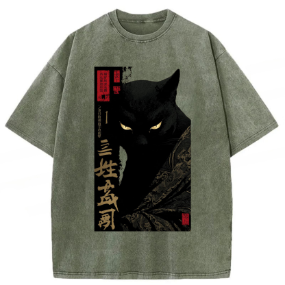 Tokyoviva Japanese Black Cat Watching You Washed T-shirt
