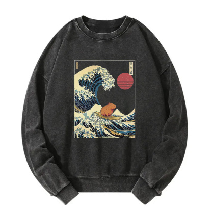 Capybara Surfing Washed Sweatshirt