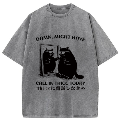 Black Cat Admiring Himself Washed T-Shirt