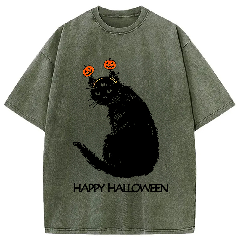 Halloween Cat Japanese Washed T-Shirt