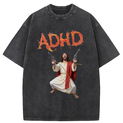 Tokyoviva Jesus Adhd Funny Washed T-Shirt