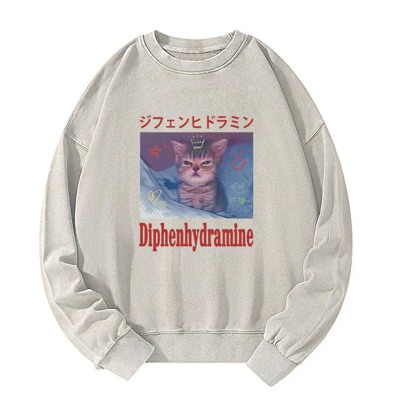 Diphenhydramine Cat Funny Meme Washed Sweatshirt