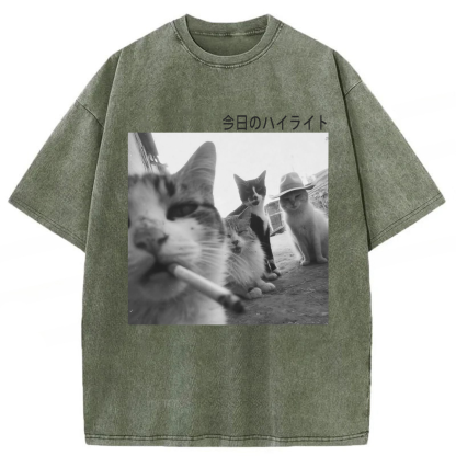 Tokyoviva Wonderful Moments Cats Washed T-shirt