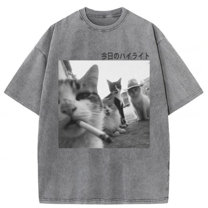 Tokyoviva Wonderful Moments Cats Washed T-shirt