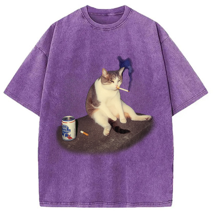 Custom Cat Smoking Meme Washed T-Shirt