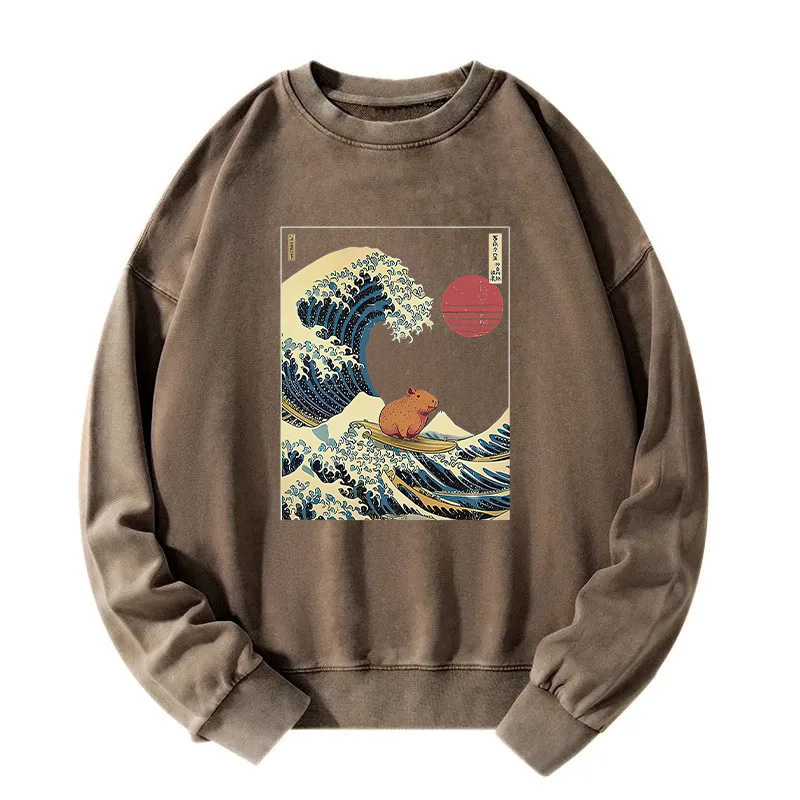 Capybara Surfing Washed Sweatshirt