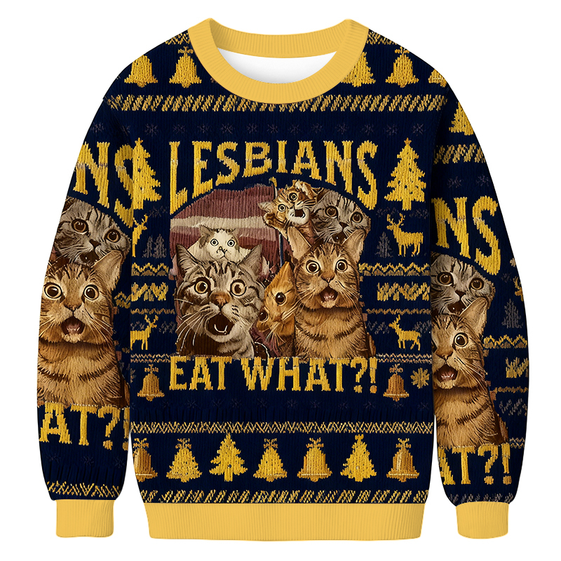 Tokyoviva Lesbians Eat What Funny Cat Meme Christmas Ugly Sweatshirt