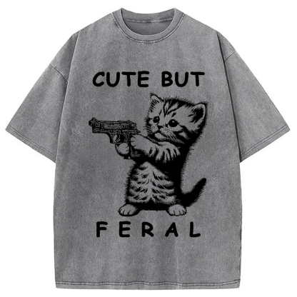Ferocious Cat Washed T-Shirt