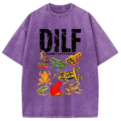 DILF Man I Love Frogs Funny Meme Washed T-Shirt