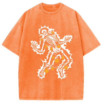 Electrocuted Skeleton Halloween Washed T-Shirt