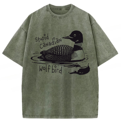 Tokyoviva Stupid Canadian Wolf Bird Washed T-shirt