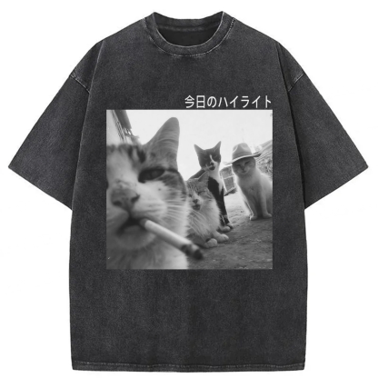 Tokyoviva Wonderful Moments Cats Washed T-shirt