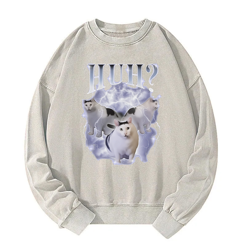 Huh Cat Chonky Ben Meme Washed Sweatshirt