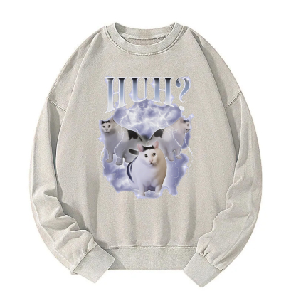 Huh Cat Chonky Ben Meme Washed Sweatshirt