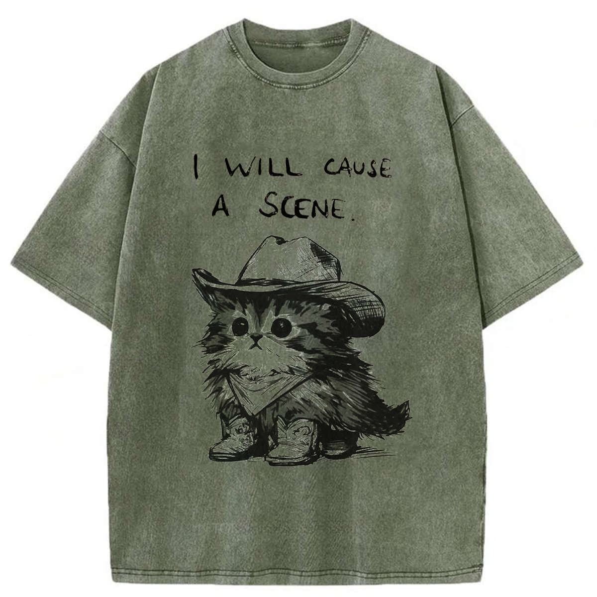 Tokyoviva Funny Cowboy Cat Washed T-shirt