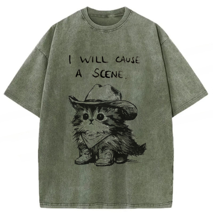 Tokyoviva Funny Cowboy Cat Washed T-shirt