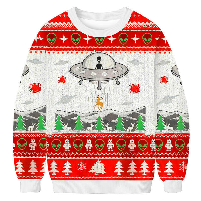 Tokyoviva UFO Abducting Reindeer Christmas Ugly Sweatshirt
