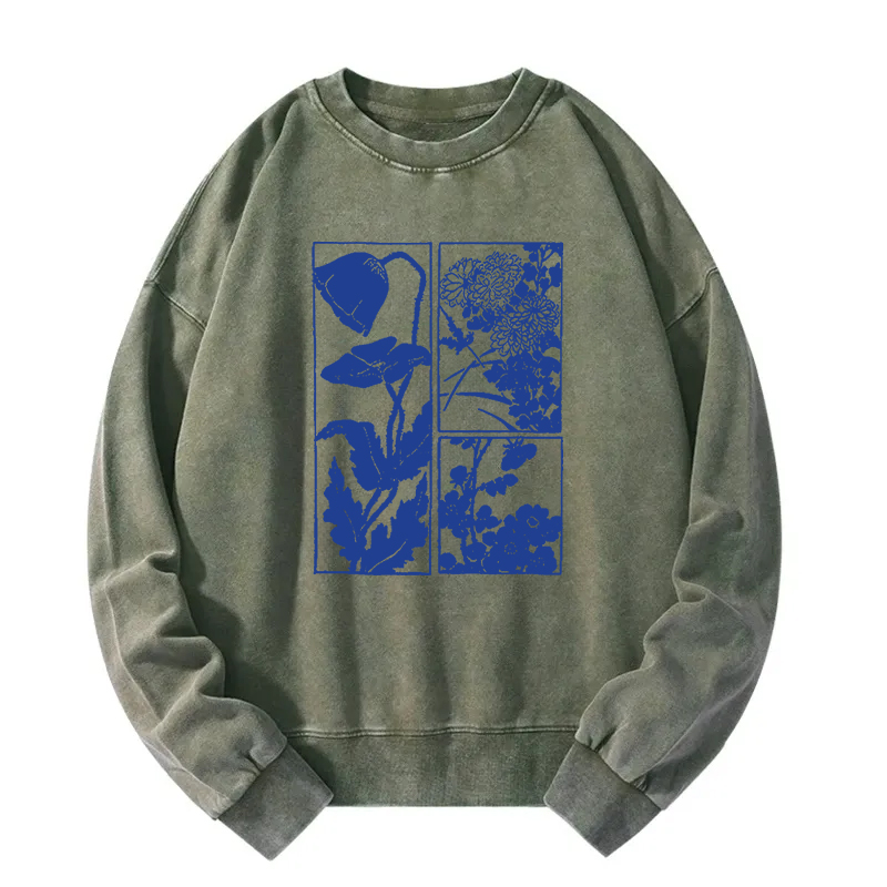 Woodcut Flowers Washed Sweatshirt