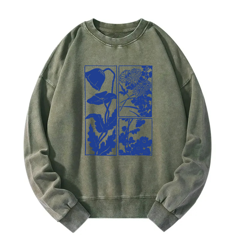 Woodcut Flowers Washed Sweatshirt