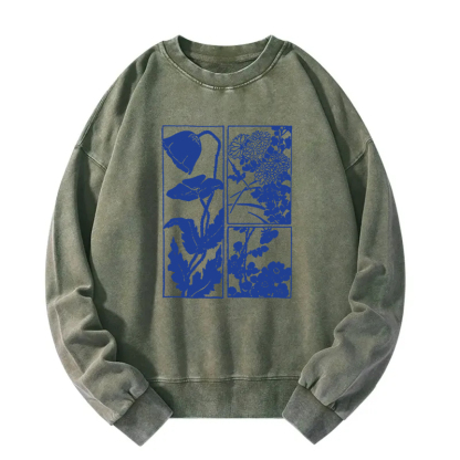 Woodcut Flowers Washed Sweatshirt