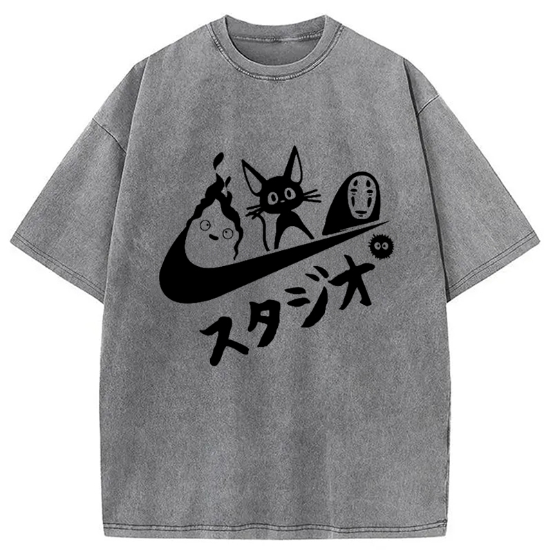 Black Cat Ghibli Vintage Washed T-Shirt