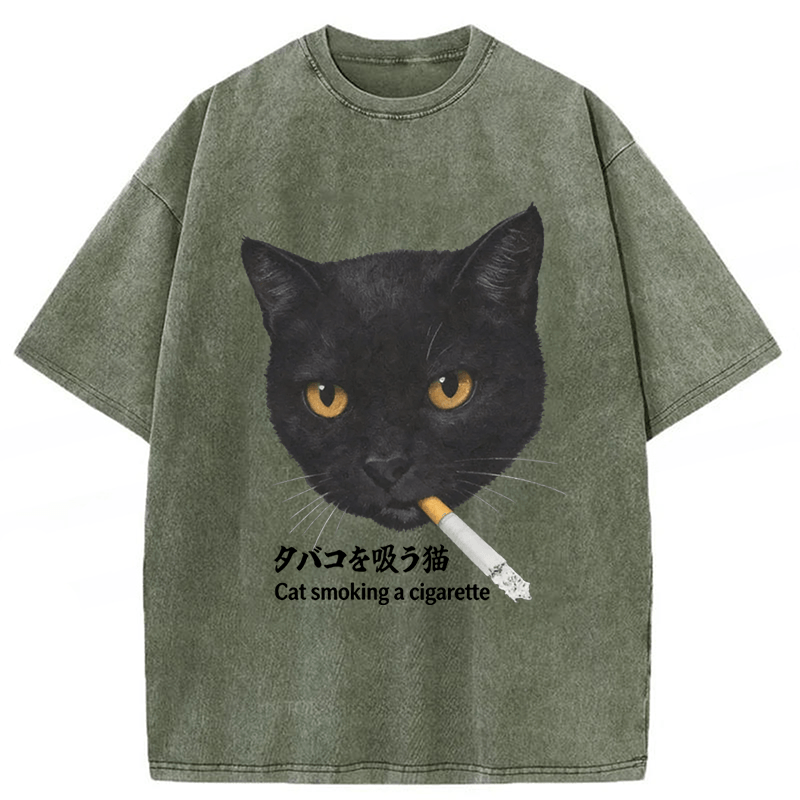 Tokyoviva Smoking Cat Y2K Washed T-shirt