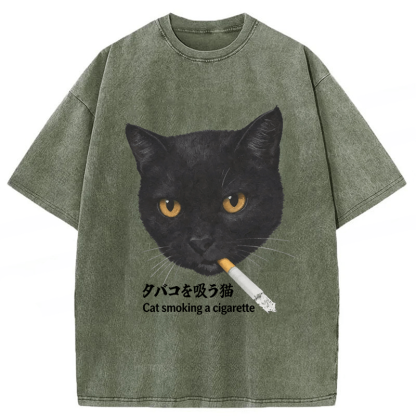 Tokyoviva Smoking Cat Y2K Washed T-shirt