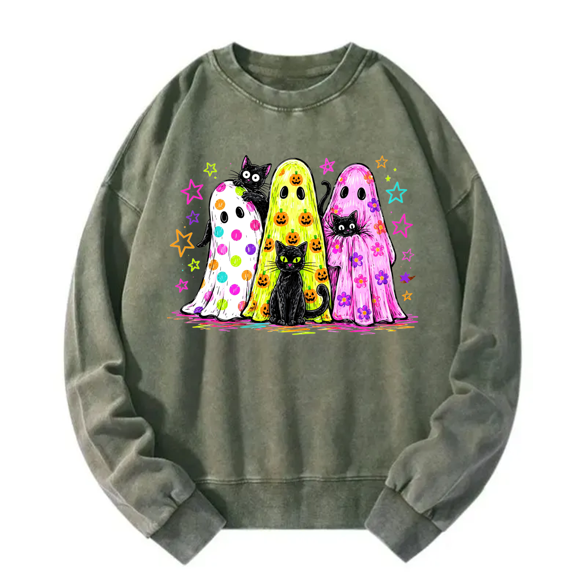 Tokyoviva Preppy Ghost and Cat Washed Sweatshirt