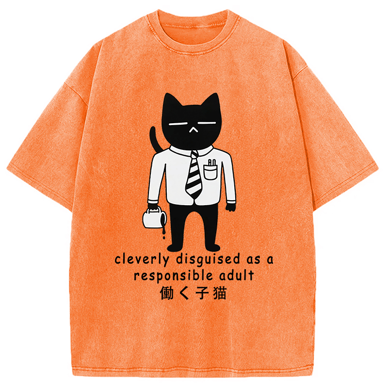 Cat At Work Japan Washed T-Shirt