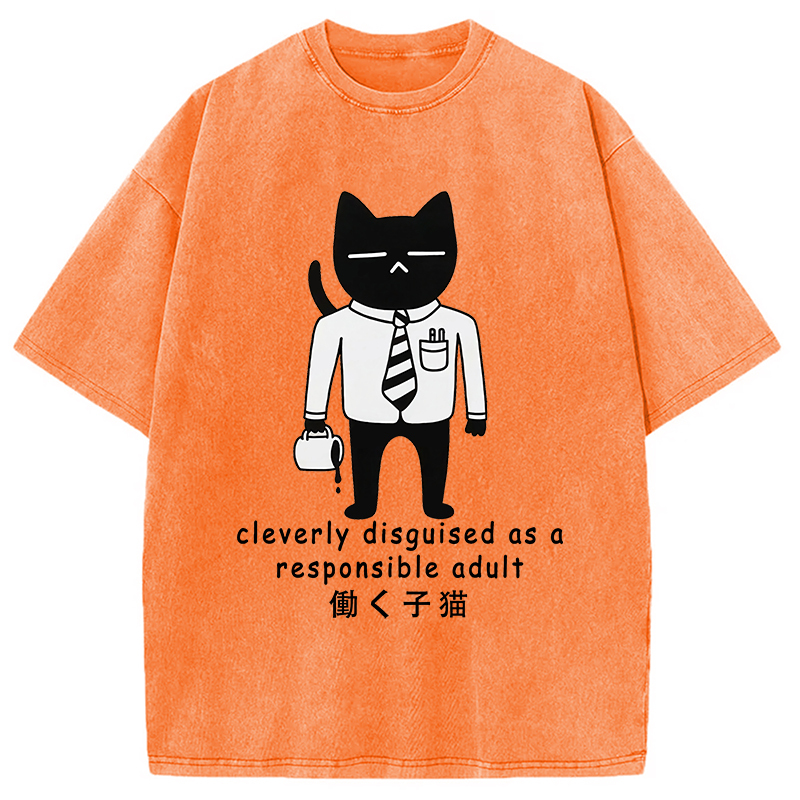 Cat At Work Japan Washed T-Shirt
