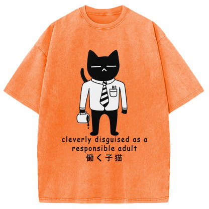 Cat At Work Japan Washed T-Shirt
